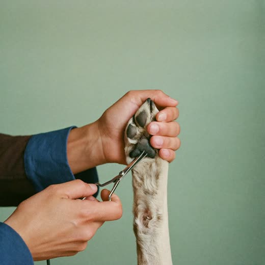 A dog's paw held for nail clipping